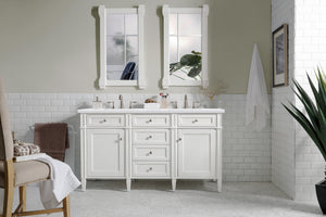 Brittany 60" Bright White Double Vanity w/ 3 CM Arctic Fall Solid Surface Top James Martin Vanities