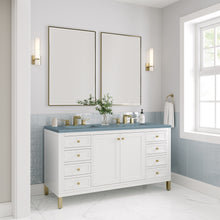 Load image into Gallery viewer, Chicago 60&quot; Double Vanity, Glossy White w/ 3CM Cala Blue Top James Martin Vanities