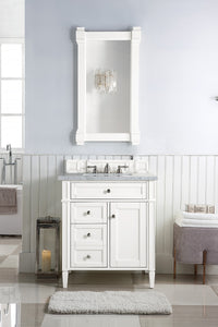 Brittany 30" Single Vanity, Bright White w/ 3 CM Carrara Marble Top James Martin Vanities