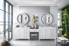 Load image into Gallery viewer, Copper Cove Encore 122&quot; Double Vanity Set, Bright White w/ Makeup Table, 3 CM Arctic Fall Solid Surface Top James Martin Vanities