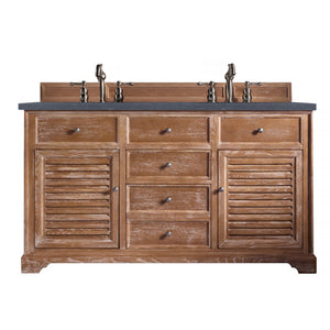 Savannah 60" Double Vanity Cabinet, Driftwood, w/ 3 CM Charcoal Soapstone Quartz Top James Martin Vanities