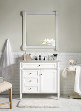 Load image into Gallery viewer, Brittany 36&quot; Bright White Single Vanity w/ 3 CM Carrara Marble Top James Martin Vanities