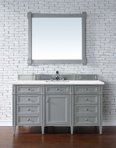 Brittany 60" Urban Gray Single Vanity w/ 3 CM Arctic Fall Solid Surface Top James Martin Vanities