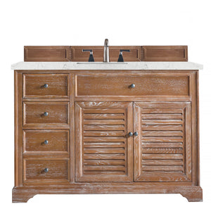 Savannah 48" Single Vanity Cabinet, Driftwood, w/ 3 CM Eternal Jasmine Pearl Quartz Top James Martin Vanities