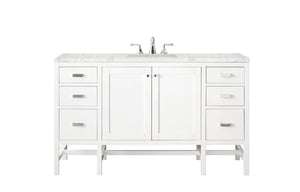 Addison 60" Single Vanity Cabinet , Glossy White, w/ 3 CM Eternal Jasmine Pearl Quartz Top James Martin Vanities