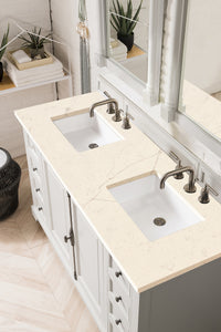 Providence 60" Double Vanity Cabinet, Bright White, w/ 3 CM Eternal Marfil Quartz Top James Martin