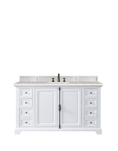 Providence 60" Single Vanity Cabinet, Bright White, w/ 3 CM Eternal Serena Quartz Top James Martin