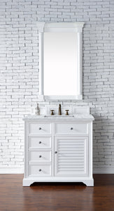 Savannah 36" Bright White Single Vanity w/ 3 CM Carrara Marble Top James Martin Vanities