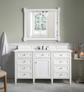 Brittany 60" Bright White Single Vanity w/ 3 CM Arctic Fall Solid Surface Top James Martin Vanities