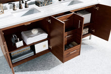 Load image into Gallery viewer, Bathroom Vanities Outlet Atlanta Renovate for LessMetropolitan 72&quot; American Walnut Double Vanity w/ 3 CM Arctic Fall Solid Surface Top