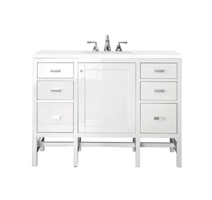 Addison 48" Single Vanity Cabinet, Glossy White, w/ 3 CM Classic White Quartz Top James Martin