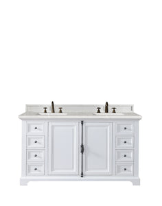 Providence 60" Double Vanity Cabinet, Bright White, w/ 3 CM Eternal Serena Quartz Top James Martin