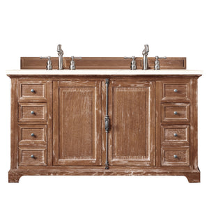 Providence 60" Double Vanity Cabinet, Driftwood, w/ 3 CM Eternal Marfil Quartz Top James Martin Vanities