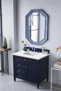 Brittany 36" Victory Blue Single Vanity w/ 3 CM Arctic Fall Solid Surface Top James Martin Vanities