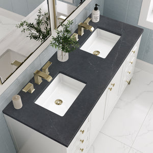 Chicago 60" Double Vanity, Glossy White w/ 3CM Charcoal Soapstone Top James Martin Vanities