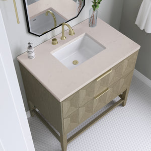 Bathroom Vanities Outlet Atlanta Renovate for LessEmmeline 36" Single Vanity, Pebble Oak w/ 3CM Eternal Marfil Top