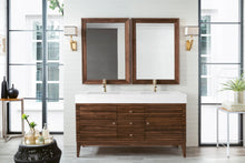 Load image into Gallery viewer, Linear 59&quot; Double Vanity, Mid Century Walnut w/ Glossy White Composite Top James Martin Vanities