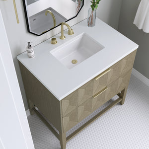 Bathroom Vanities Outlet Atlanta Renovate for LessEmmeline 36" Single Vanity, Pebble Oak w/ 3CM White Zeus Top
