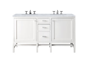 Addison 60" Double Vanity Cabinet, Glossy White, w/ 3 CM Carrara White Top James Martin Vanities