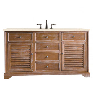 Savannah 60" Single Vanity Cabinet, Driftwood, w/ 3 CM Eternal Marfil Quartz Top James Martin Vanities