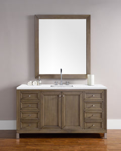 Chicago 60" Single Vanity, Whitewashed Walnut w/ 3 CM Arctic Fall Solid Surface Top James Martin Vanities