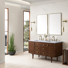 Load image into Gallery viewer, Bathroom Vanities Outlet Atlanta Renovate for LessAmberly 60&quot; Double Vanity, Mid-Century Walnut w/ 3CM Carrara Marble Top