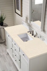 Savannah 60" Single Vanity Cabinet, Bright White, w/ 3 CM Eternal Marfil Quartz Top James Martin Vanities
