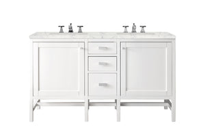 Addison 60" Double Vanity Cabinet, Glossy White, w/ 3 CM Eternal Jasmine Pearl Quartz Top James Martin Vanities