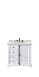 Providence 36" Single Vanity Cabinet, Bright White, w/ 3 CM Eternal Jasmine Pearl Quartz Top James Martin