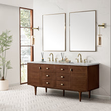 Load image into Gallery viewer, Bathroom Vanities Outlet Atlanta Renovate for LessAmberly 72&quot; Double Vanity, Mid-Century Walnut w/ 3CM Eternal Jasmine Pearl Top