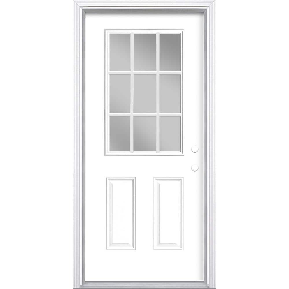 Masonite 32 in. x 80 in. 9 Lite Left Hand Inswing Painted Steel Prehung Front Exterior Door No Brickmold, Ultra Pure White Masonite