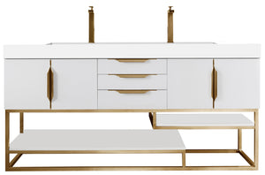 Columbia 72" Double Vanity, Glossy White, Radiant Gold w/ Glossy White Composite Top James Martin Vanities