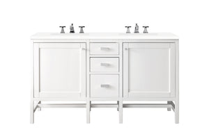 Addison 60" Double Vanity Cabinet, Glossy White, w/ 3 CM Classic White Quartz Top James Martin Vanities