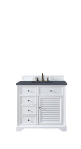 Savannah 36" Single Vanity Cabinet, Bright White, w/ 3 CM Charcoal Soapstone Quartz Top James Martin Vanities