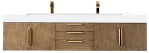 Mercer Island 72" Double Vanity,  Latte Oak, Radiant Gold w/ Glossy White Composite Top James Martin Vanities
