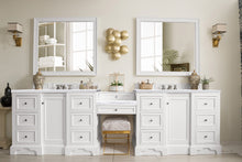 Load image into Gallery viewer, De Soto 118&quot; Double Vanity Set, Bright White w/ Makeup Table, 3 CM Arctic Fall Solid Surface Top James Martin Vanities
