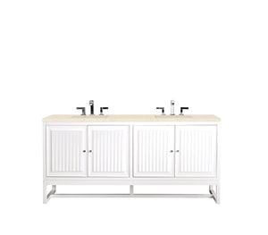 Athens 72" Double Vanity Cabinet, Glossy White, w/ 3 CM Eternal Marfil Top James Martin Vanities
