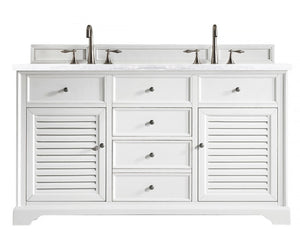 Savannah 60" Bright White Double Vanity w/ 3 CM Arctic Fall Solid Surface Top James Martin Vanities