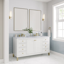 Load image into Gallery viewer, Chicago 60&quot; Double Vanity, Glossy White w/ 3CM Carrara Marble Top James Martin Vanities