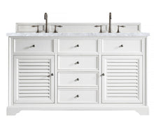 Load image into Gallery viewer, Savannah 60&quot; Bright White Double Vanity w/ 3 CM Carrara White Top James Martin Vanities
