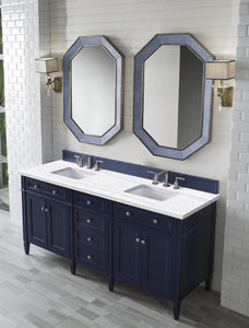 Brittany 72" Victory Blue Double Vanity w/ 3 CM Arctic Fall Solid Surface Top James Martin Vanities