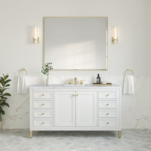 Chicago 60" Single Vanity, Glossy White w/ 3CM Carrara Marble Top James Martin Vanities
