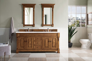 Brookfield 72" Double Vanity, Country Oak w/ 3 CM Arctic Fall Solid Surface Top James Martin Vanities