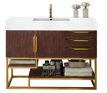 Load image into Gallery viewer, Columbia 48&quot; Single Vanity, Coffee Oak, Radiant Gold w/ Glossy White Composite Top James Martin Vanities