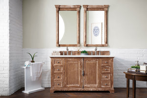 Providence 60" Double Vanity Cabinet, Driftwood, w/ 3 CM Classic White Quartz Top James Martin Vanities