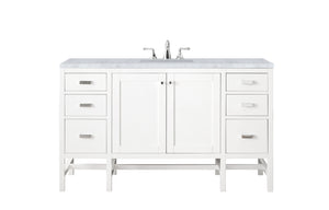 Addison 60" Single Vanity Cabinet , Glossy White, w/ 3 CM Carrara White Top James Martin Vanities