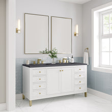 Load image into Gallery viewer, Chicago 60&quot; Double Vanity, Glossy White w/ 3CM Charcoal Soapstone Top James Martin Vanities