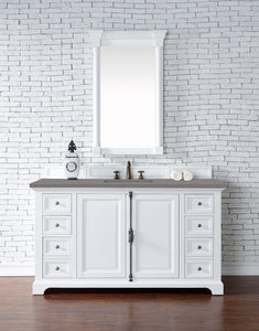 Providence 60" Single Vanity Cabinet, Bright White, w/ 3 CM Grey Expo Quartz Top James Martin