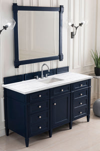 Brittany 60" Victory Blue Single Vanity w/ 3 CM Arctic Fall Solid Surface Top James Martin Vanities