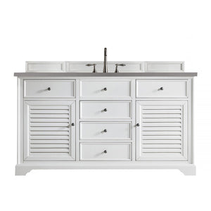 Savannah 60" Single Vanity Cabinet, Bright White, w/ 3 CM Grey Expo Quartz Top James Martin Vanities